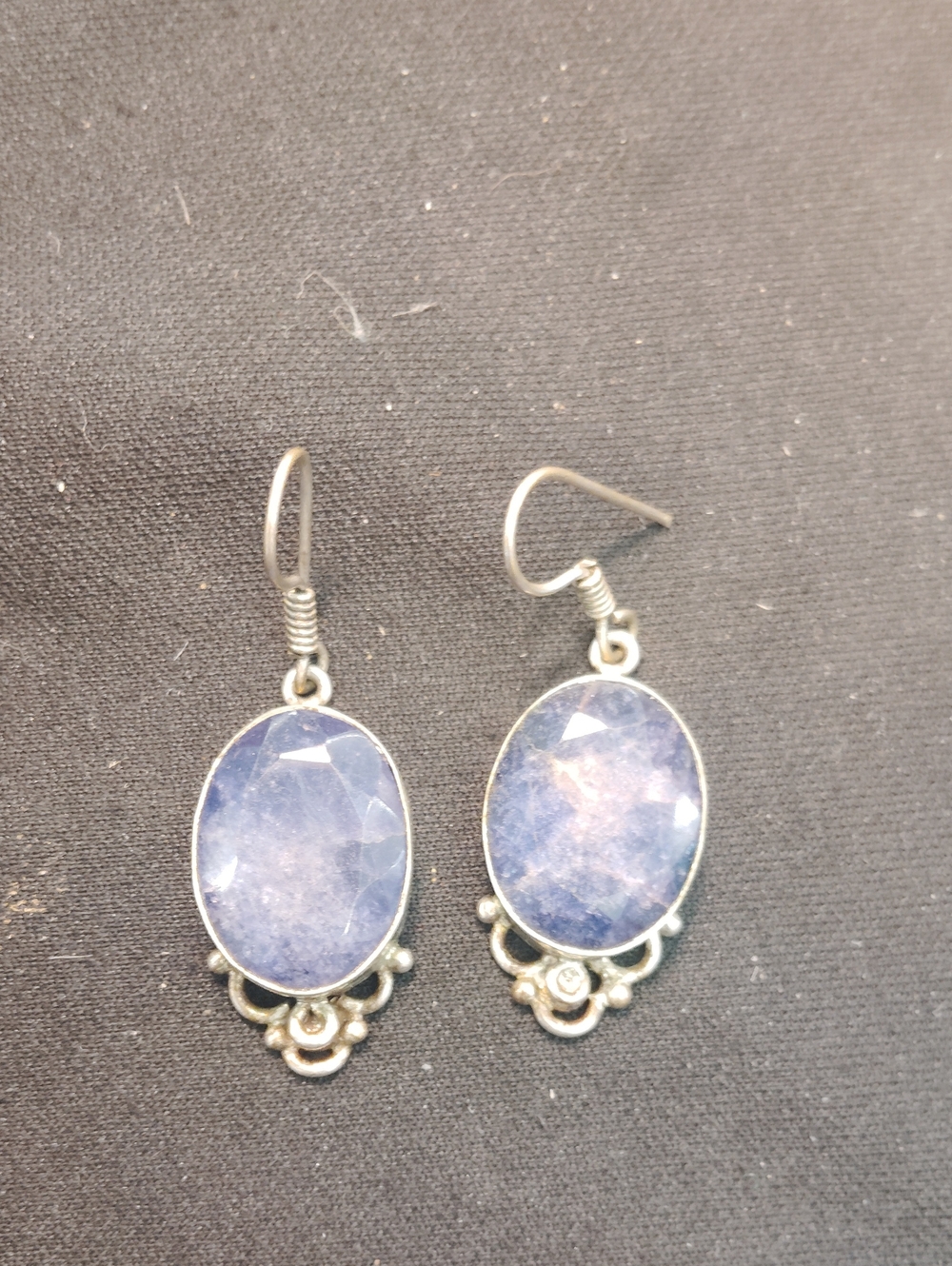Silver-Tone Blue Faceted Stone Drop Earrings